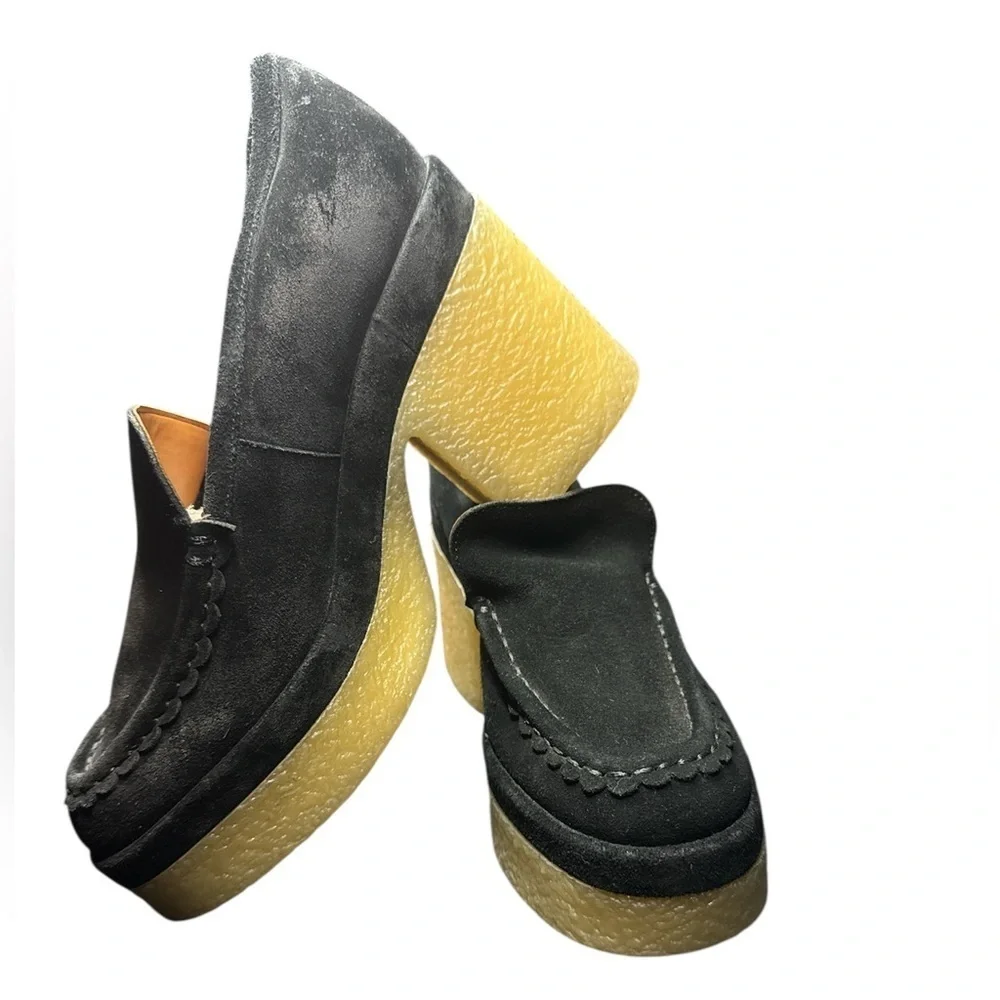 Stylish Black Suede Women's Platform Loafers